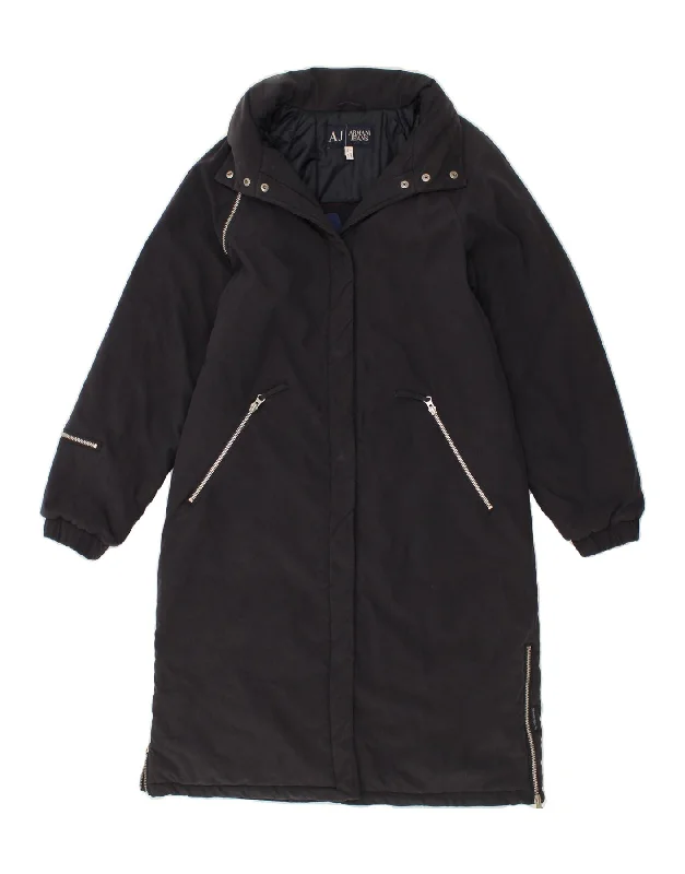 Extra Savings ARMANI Womens Hooded Windbreaker Coat UK 12 Medium Navy Blue Polyamide