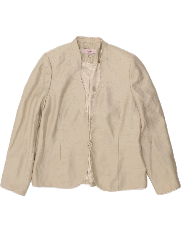 Deal Dash JACQUES VERT Womens 1 Button Blazer Jacket UK 14 Medium  Beige Viscose