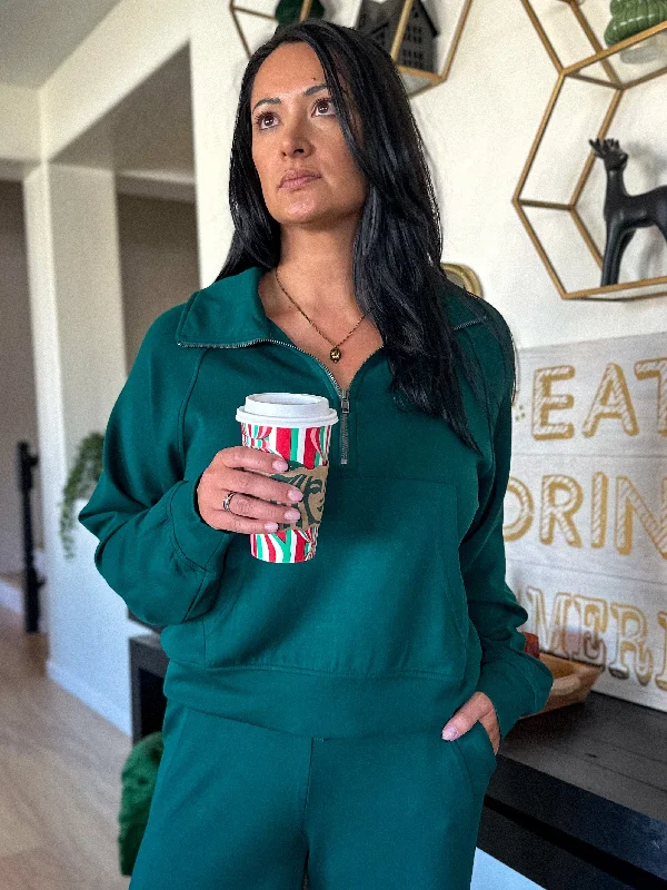 Customer Appreciation Sale Buttery Soft Zip-Up Collar Pullover - Dark Teal