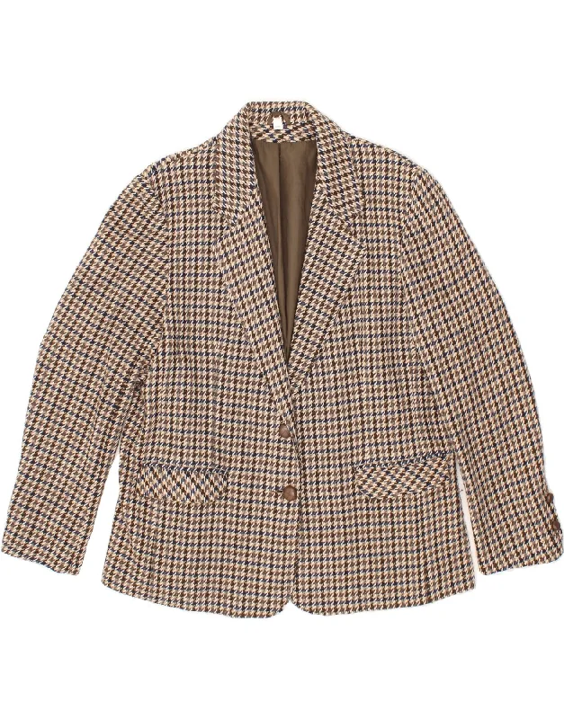 Extra Savings VINTAGE Womens 2 Button Blazer Jacket UK 18 XL Grey Houndstooth Nylon