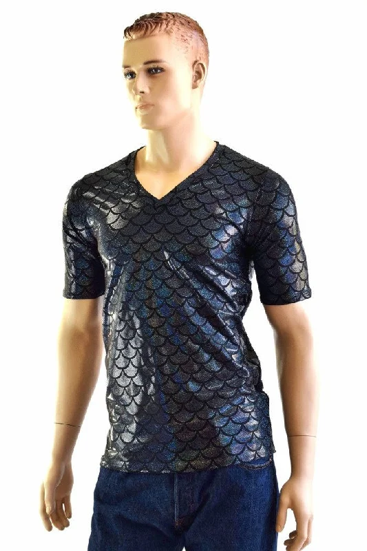 Weekend Bargains to Relish Mens Black Dragon Scale V Neck Top