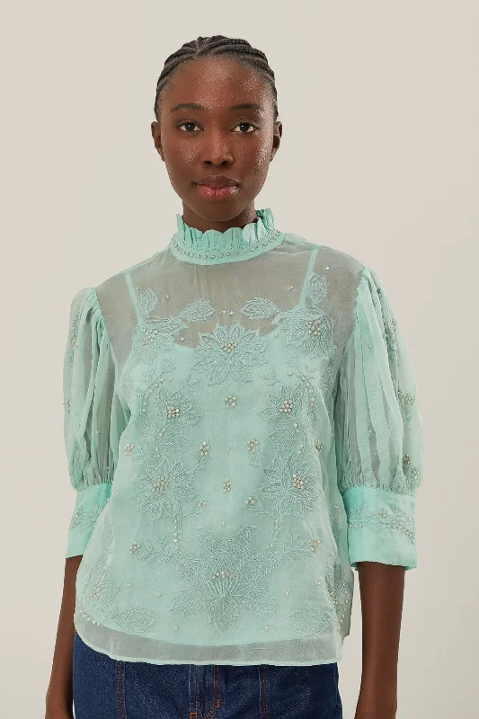 New Deal Blue Short Sleeve Blouse
