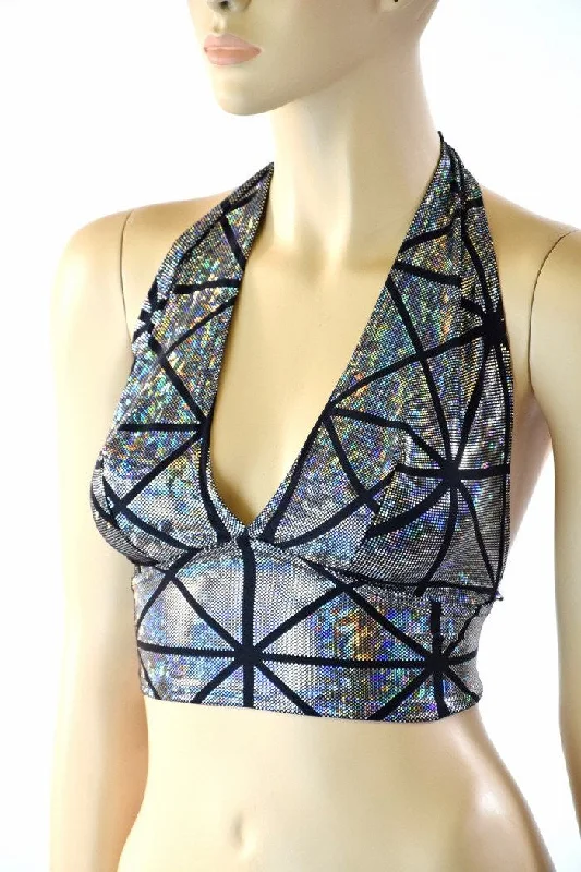 Weekend Bargains to Sizzle Silver on Black Cracked Tiles Halter