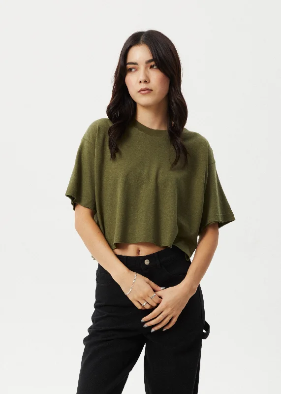 Massive Deals AFENDS Womens Slay Cropped - Oversized Tee - Military