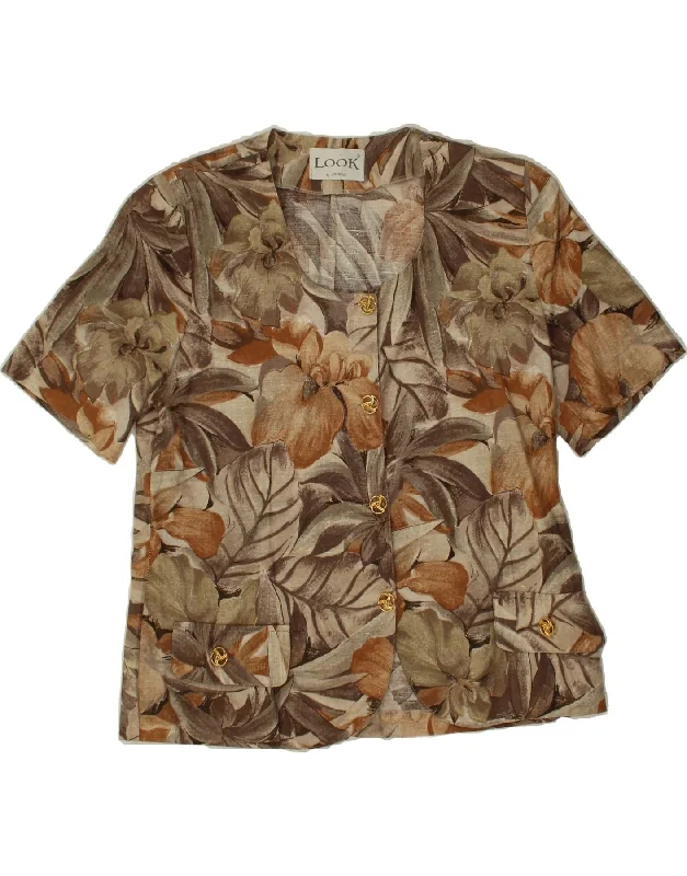 While Supplies Last VINTAGE Womens 4 Button Short Sleeve Blazer Jacket IT 48 XL Brown Floral