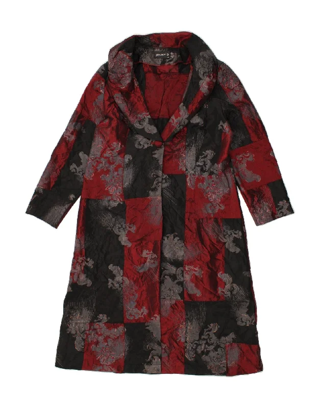 Epic Deals VINTAGE Womens Overcoat UK 16 Large Burgundy Patchwork Polyester