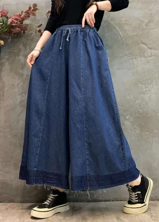 Clearance Sale Plus Size Navy Pockets Elastic Waist Wide Leg Pants Fall
