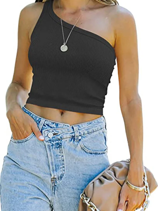 Overstock Sale Women's Ribbed One shoulder Crop Top
