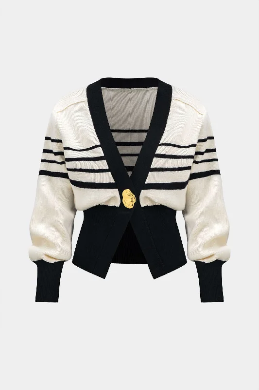 Weekend Specials to Love Contrast Knit Metallic Button Cardigan