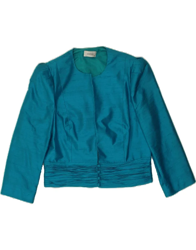 Year-End Deals VINTAGE Womens 3/4 Sleeve 4 Button Blazer Jacket UK 14 Medium Blue Silk