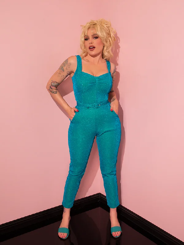 Weekend Discounts to Enjoy FINAL SALE - Cigarette Pants in Turquoise Lurex - Vixen by Micheline Pitt