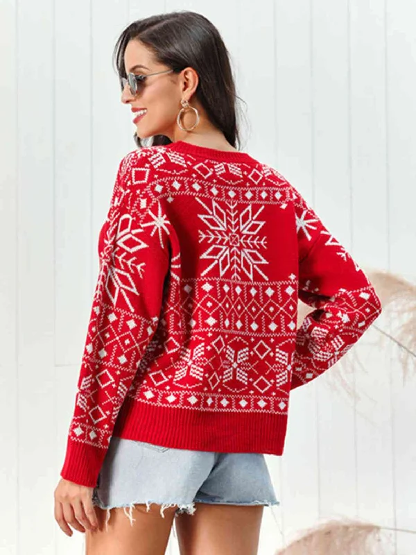 Weekend Deal Snowflake Pattern Round Neck Sweater