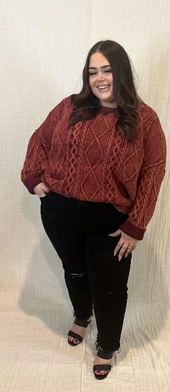 Weekend Specials to Savor Alyson Mineral Washed Cable Sweater | BURGUNDY