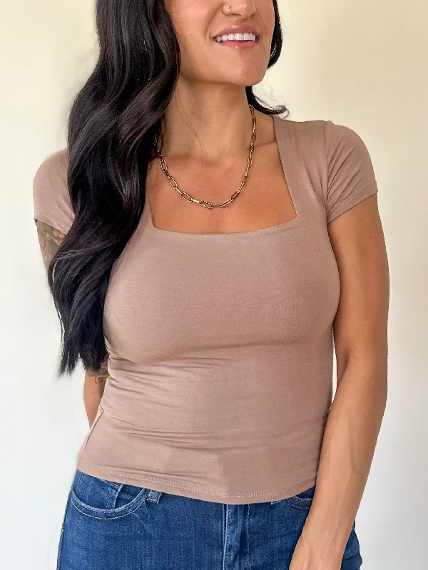 Weekend Price Cuts Galore Square Neck Short Sleeve - Taupe