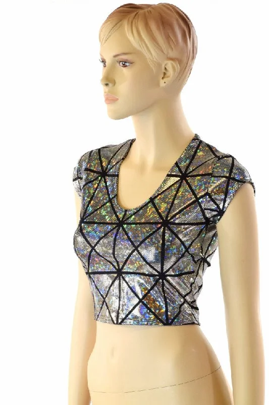 Lowest Price Cracked Tiles Cap Sleeve Crop Top