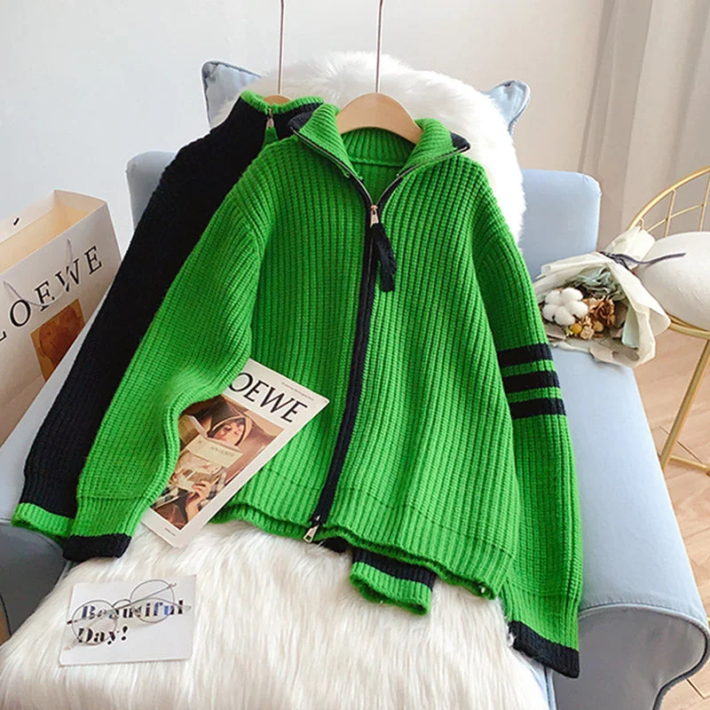 Weekend Savings Extravaganza Lazy design high neck zipper sweater cardigan women  4953