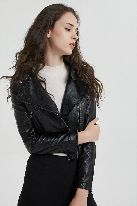 Extra Discount Fashion Women's Short Jacket With Washed Leather And Rivets