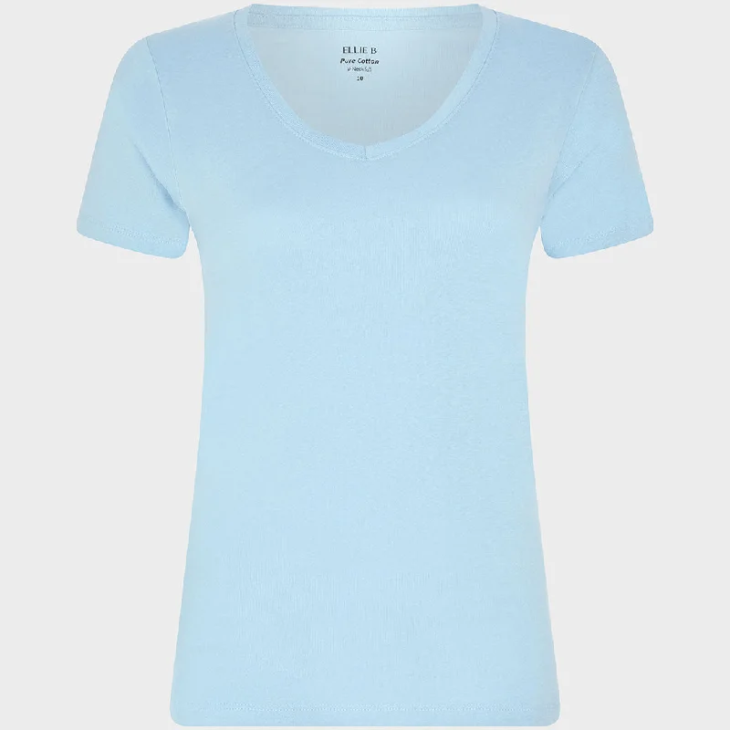 Warehouse Sale Ladies Chambray Blue V Neck T-Shirt