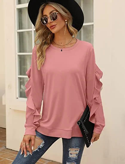 Weekend Savings Delight Women's Casual Round Neck Jumper With Pleated Long Sleeves