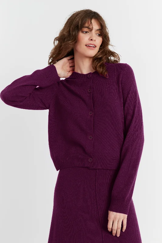 Price Drop Plum Wool-Cashmere Crew Neck Cardigan