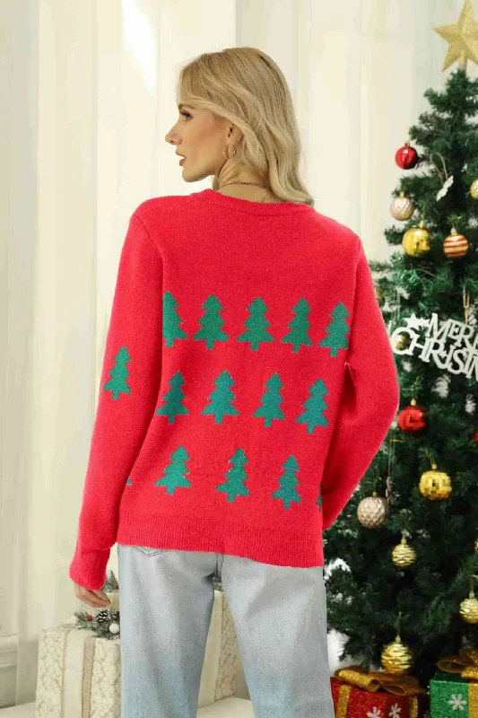Weekend Savings Fiesta Christmas Tree Round Neck Ribbed Trim Sweater by VYSN