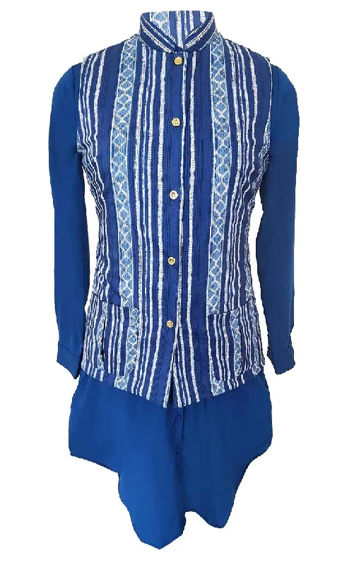 Deal Explosion Basic Light Sky Blue Printed Waist Coat Style Jacket With Contrasted Tunic