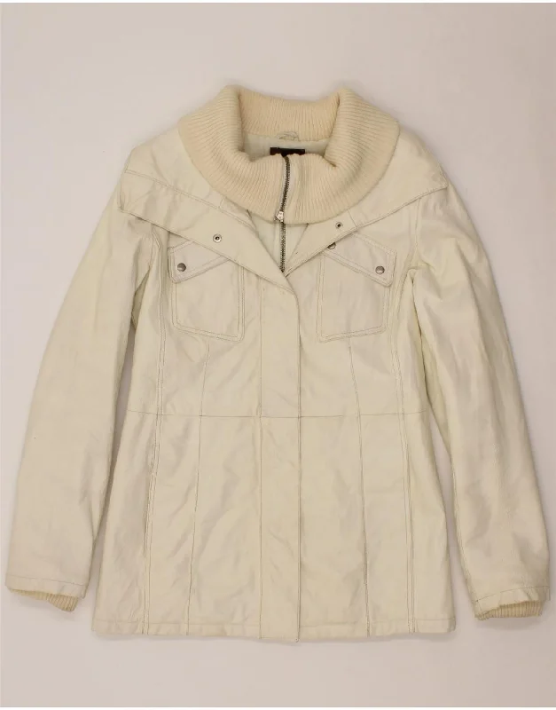 Markdowns CONBIPEL Womens Leather Jacket IT 44 Medium Off White Leather