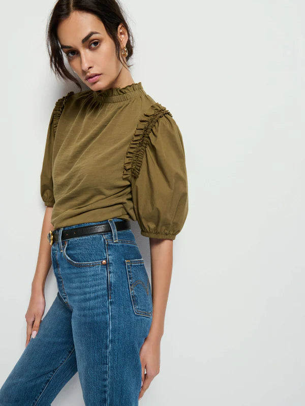 Discount Mania Roya Ruched Neck Top ~ Capers