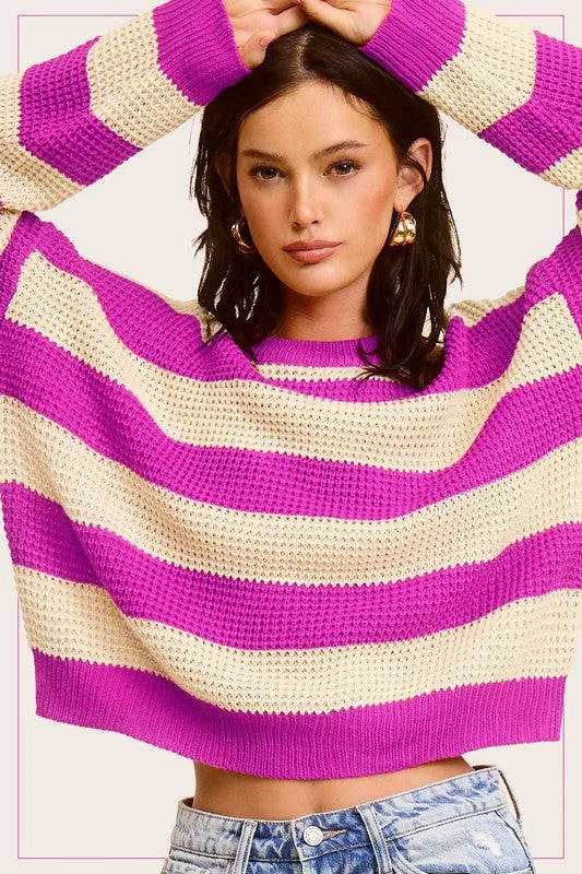 Weekend Deal Striped Round Neck Loose Fit Sweater