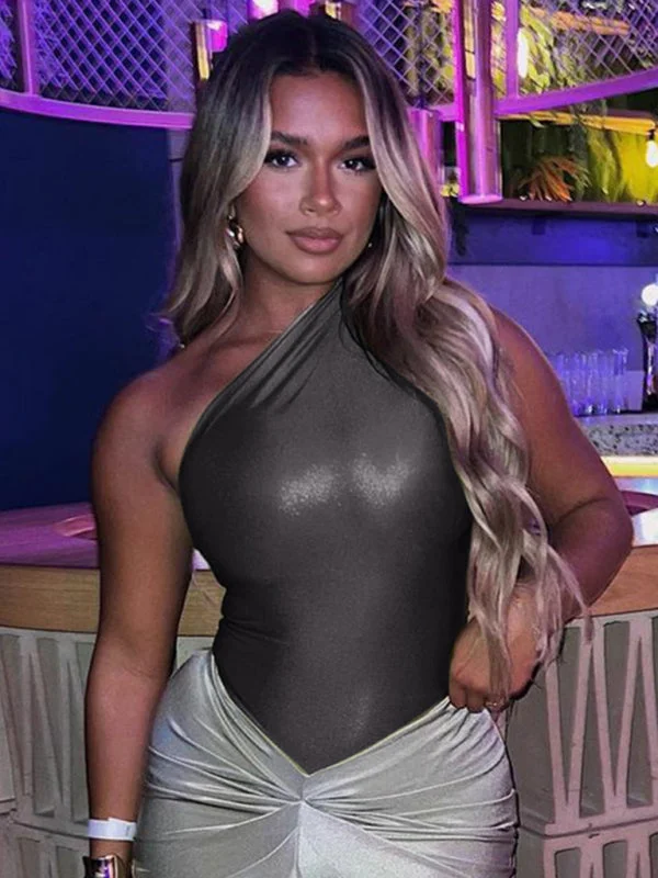 Super Deal Womens One Shoulder Bodysuit