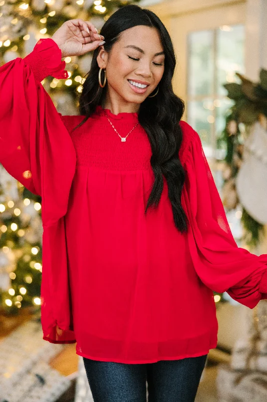 Discount Deals Run With It Red Blouse