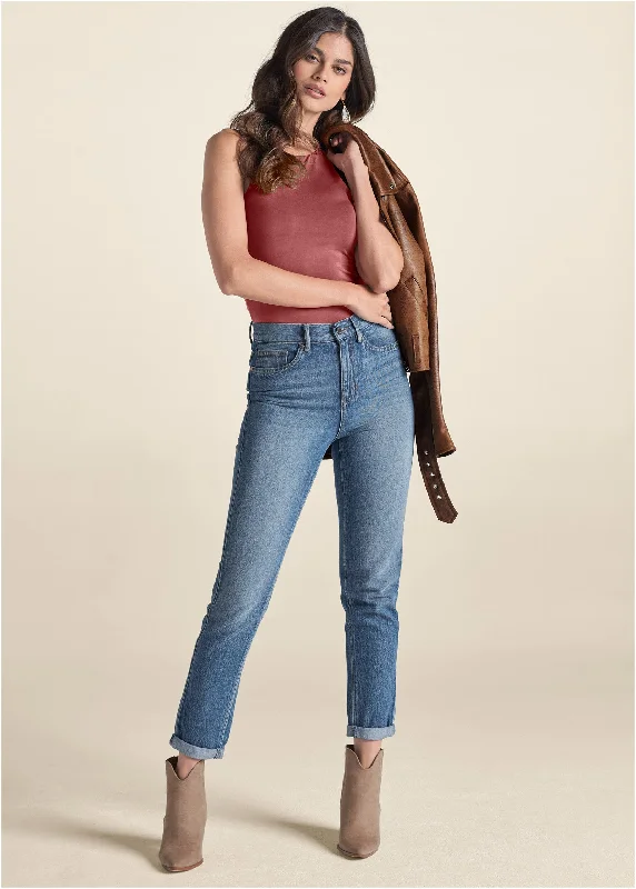 Weekend Specials to Delight Relaxed Straight Jeans With Cuff - Medium Wash