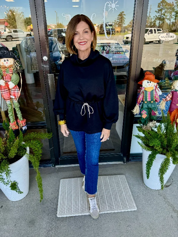 Midnight Sale Drawstring Comfy Top: Black