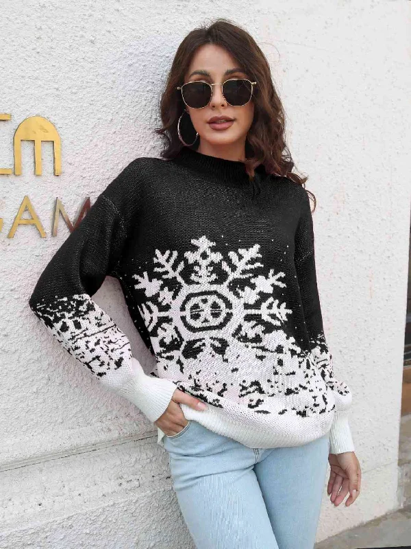 Weekend Specials to Snag Snowflake Pattern Mock Neck Sweater