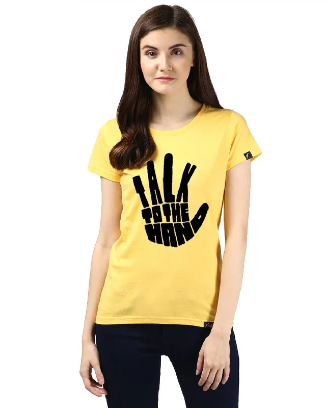 Reduced Price Womens Half Sleeve Talk Printed Yellow Color Tshirts