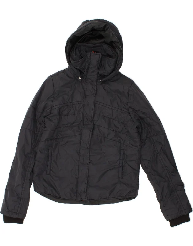 Weekend Deal ROXY Womens Hooded Windbreaker Jacket UK 12 Medium Navy Blue Nylon