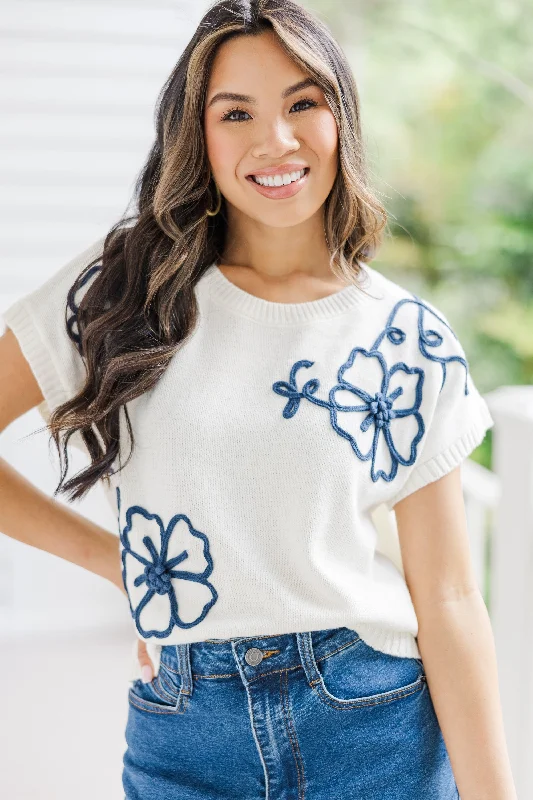 Year-End Deals Play Your Games Ivory White Floral Blouse