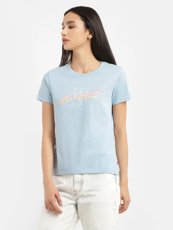 Weekend Specials to Snag Women's Typography Crew Neck T-shirt