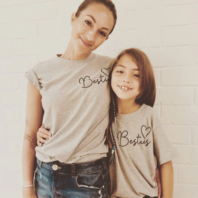 Today's Special Besties Mini Logo Women & Kid Heather Grey Matching Tees (MRK X)