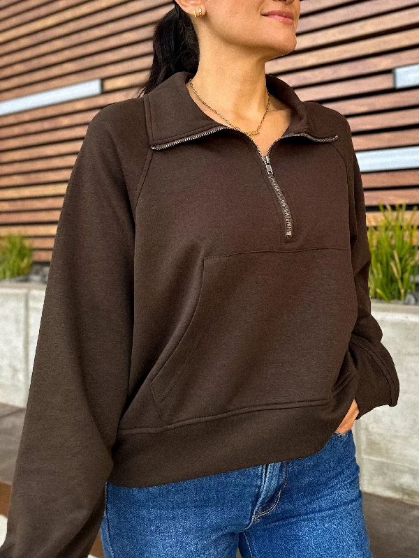 Fantastic Deals Buttery Soft Zip-Up Collar Pullover - Chocolate