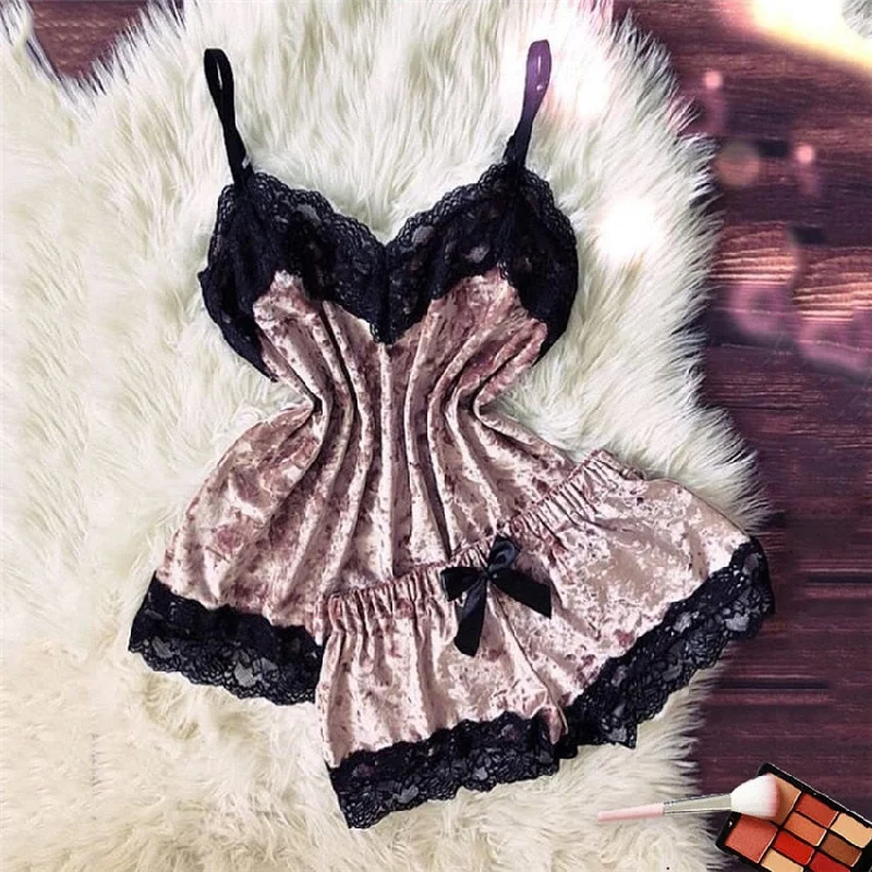 Weekend Savings Spectacular Sexy Lingerie Set Velvet Sleepwear Women's Pajama Set Sexy Temptation Babydoll Nightwear Cute Cami Top and Shorts Pijama Mujer E