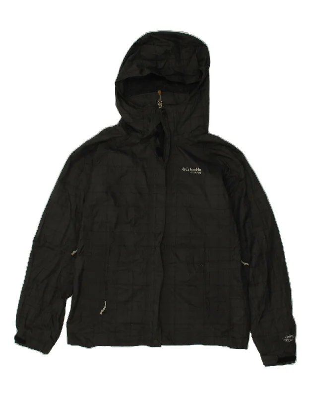 Weekend Special COLUMBIA Womens Titanium Hooded Rain Jacket UK 10 Small Black Check Nylon