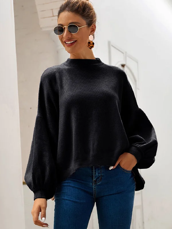 Weekend Shopping Bliss Round Neck Dropped Shoulder Lantern Sleeve Sweater