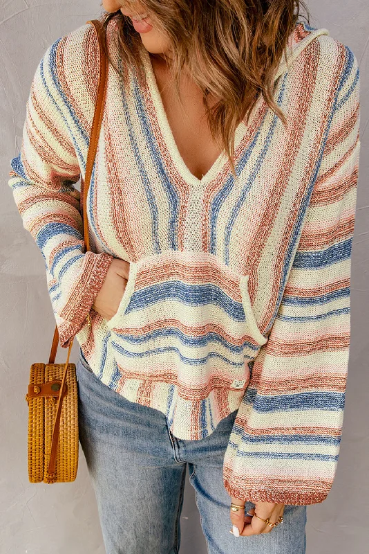 Discount Mania Striped Hooded Sweater with Kangaroo Pocket