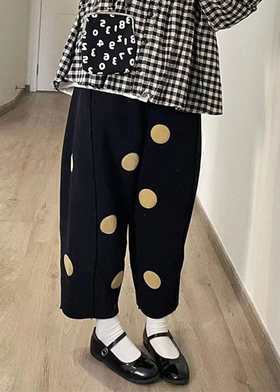 New Markdowns Boutique Black Dot Print Patchwork Crop Pants