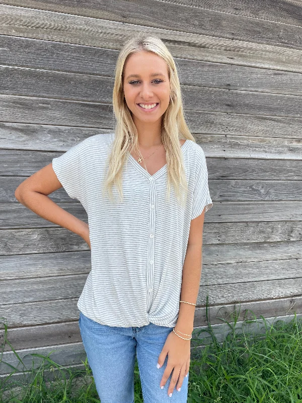 Final Clearance White/ Gray Striped Knot Front