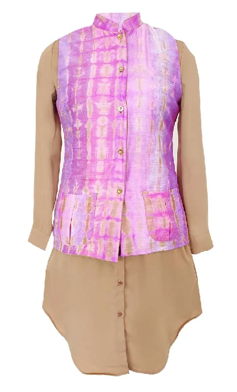 Discount Days Basic Light Digital Printed Waist Coat Style Jacket With Contrasted Tunic