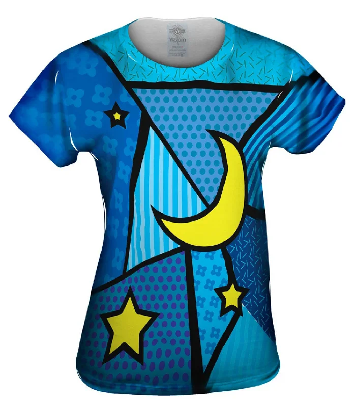 Early Bird Moon and Stars on Blue