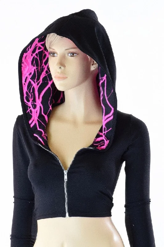 Act Now Black Zen & Neon Lightning Crop Hoodie
