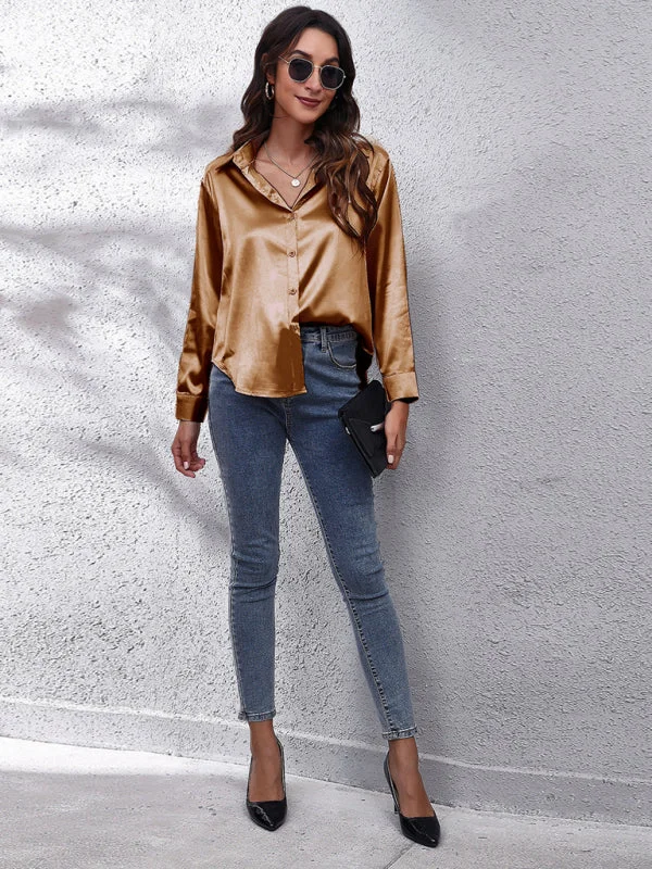 Today Only Women's Satin Long Sleeved Shirt
